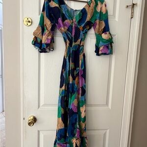 Multicolor Floral Maxi Dress - Navy, Green & Purple